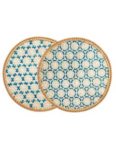 TERSICORE Segnaposto intrecciato in rattan bianco e blu Ø cm 36