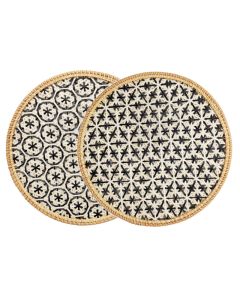 TERSICORE Segnaposto intrecciato in rattan bianco e nero Ø cm 36