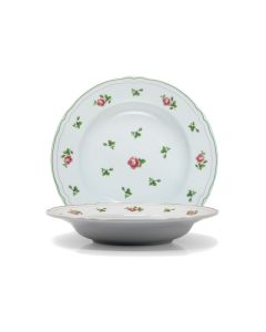 LE COQ PORCELAINE Anthiros Piatto fondo bianco con filo verde Ø cm 23,5