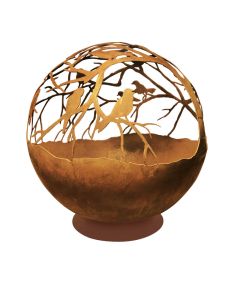 LE COQ PORCELAINE Atlantis Sfera braciere con decoro voliera in acciaio corten Ø cm 60