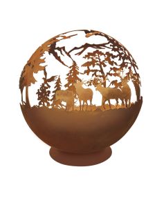LE COQ PORCELAINE Atlantis Sfera braciere con decoro foresta in acciaio corten Ø cm 60