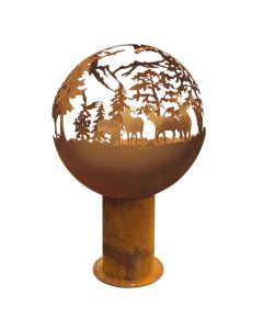 LE COQ PORCELAINE Atlantis Sfera braciere con decoro foresta in acciaio corten Ø cm 50