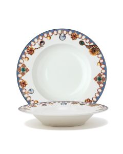 LE COQ PORCELAINE Lithos Piatto fondo bianco e blu Ø cm 21,5