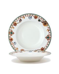 LE COQ PORCELAINE Lithos Piatto fondo bianco e verde salvia Ø cm 21,5