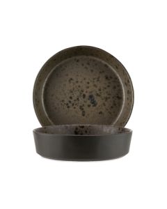 LE COQ PORCELAINE Phobos Piatto fondo marrone con puntini reattivi ruggine Ø cm 18