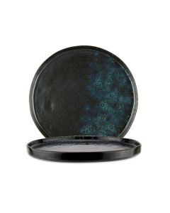 LE COQ PORCELAINE Phobos Piatto piano nero con puntini reattivi blu Ø cm 26,5