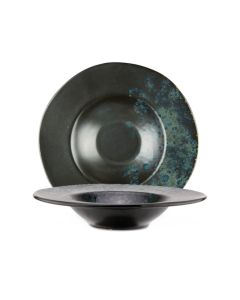 LE COQ PORCELAINE Phobos Pasta bowl nero con puntini reattivi blu Ø cm 28,5