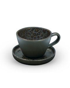 PHOBOS Tazza tè nera con puntini reattivi blu con piattino cl 23 cm 12,5x9 h cm 6,5
