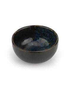 LE COQ PORCELAINE Phobos Coppa rotonda alta nera con puntini reattivi blu Ø cm 15 h cm 7