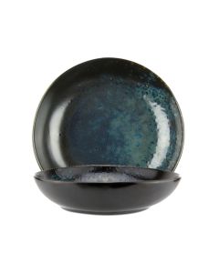 LE COQ PORCELAINE Phobos Coppa tonda nera con puntini reattivi blu Ø cm 28