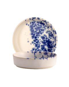 PHOBOS Piatto fondo bianco con puntini reattivi blu Ø cm 18