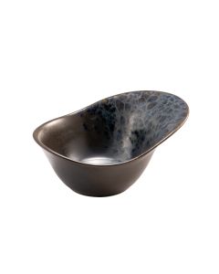 PHOBOS Coppa petalo ovale nera con puntini reattivi blu cm 21x16 h cm 9,5