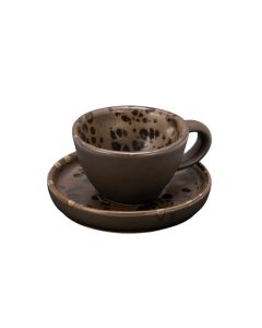 PHOBOS Tazzina caffè marrone con puntini reattivi ruggine con piattino cl 8 cm 9.5x7 h cm 4,5
