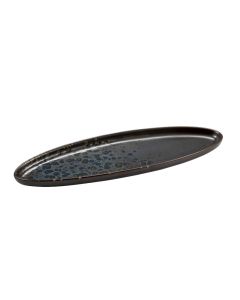 PHOBOS Vassoio ovale stretto nero con puntini reattivi blu cm 37,5x11,5 h cm 3